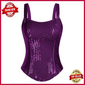 Sequin Bustier Corset Top Sparkle Sexy Slim Sleeveless Party Tank